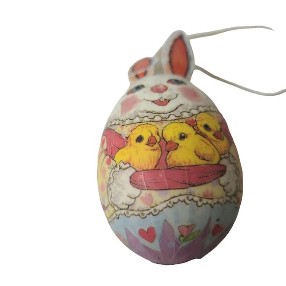Vintage Paper Mache Bunny Shaped Easter Eggs Lot of 3 with Ties Decor Holiday - Picture 5 of 14